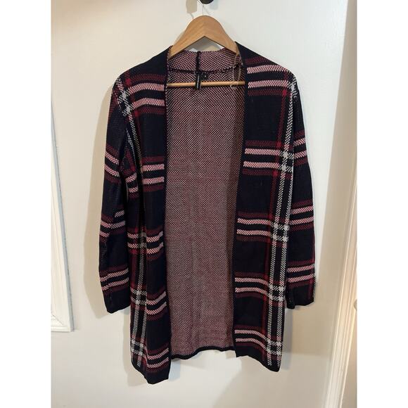 MOON & MADISON Windowpane Plaid Open Knit Cardigan Sweater—SZ. Small - Picture 1 of 7